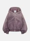 Attico Violet Cropped Bomber Jacket With Hood And Logo Lettering Embroidery On The Front In Mauve