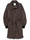 Attico Long Coat With High Collar And Drawstring Waist In 褐色