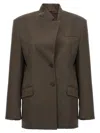Attico Single-breasted Virgin Wool Blazer In Brown