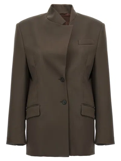 Attico Maxi Shoulder Strap Blazer Blazers Brown