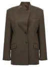 Attico Single-breasted Virgin Wool Blazer In Brown