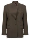 Attico Single-breasted Virgin Wool Blazer In Brown