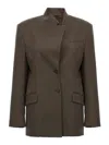 Attico Maxi Shoulder Strap Blazer In Brown