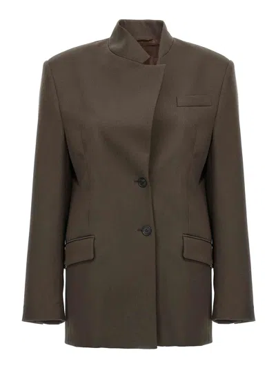 Attico Maxi Shoulder Strap Blazer In Brown