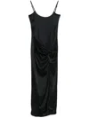 Attico Satin Long Dress With Adjustable Straps In Schwarz