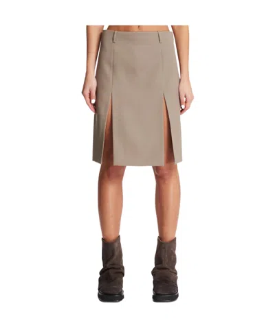 Attico Virgin-wool Midi Skirt In Beige