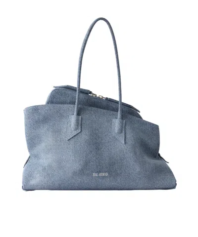 Attico Medium Asymmetric Denim Shoulder Bag In Blue