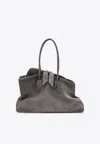 Attico Medium La Passeggiata Brushed Suede Shoulder Bag In Gray