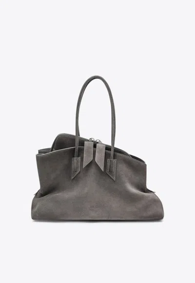 Attico Medium La Passeggiata Brushed Suede Shoulder Bag In Gray