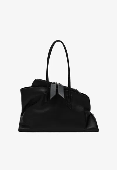 Attico Medium La Passeggiata Calf Leather Shoulder Bag In Black