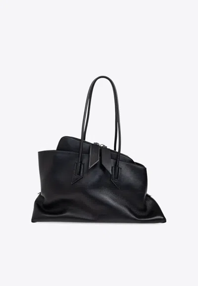 Attico Medium La Passeggiata Leather Shoulder Bag In Black