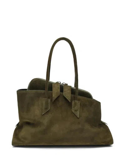Attico La Passeggiata Green Shoulder Bag With Two Top Handles In Leather Suede Woman In Metallic
