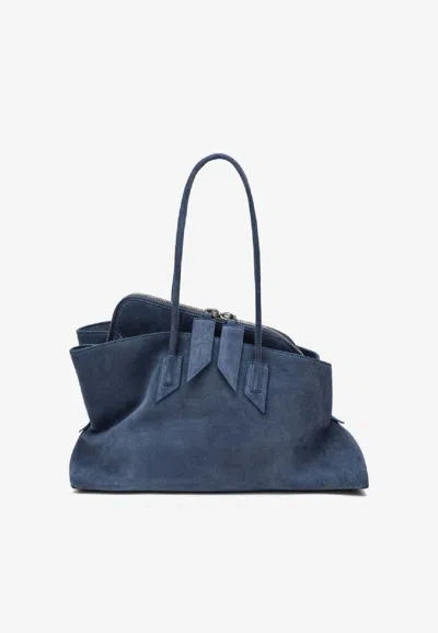 Attico Medium La Passeggiata Suede Shoulder Bag In Blue