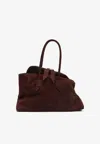 Attico Medium La Passeggiata Suede Shoulder Bag In Burgundy
