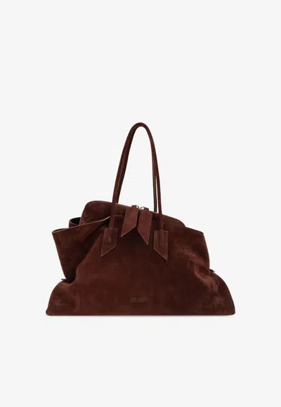 Attico Medium La Passeggiata Suede Tote Bag In Brown