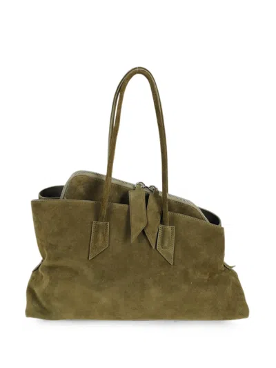 Attico Medium La Passeggiata Suede Tote Bag In Green