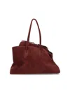Attico Rectangular Suede Finish Double Handles Shoulder Bag In Brown