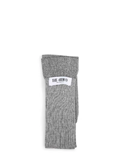 Attico Melange Grey Ribbed Stretch Cotton Long Socks In Gray