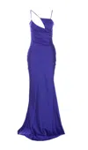 Attico Melva Tech Satin Cutout Long Dress In Violet