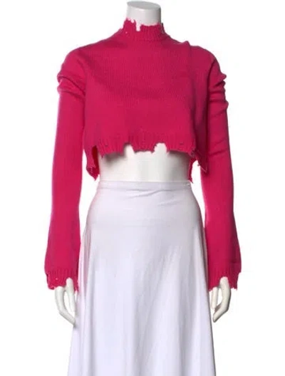 Pre-owned Attico Merino Wool Mock Neck Crop Top In Pink