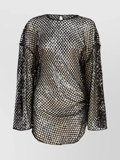 ATTICO MESH MINI DRESS SEQUINS KEYHOLE BACK