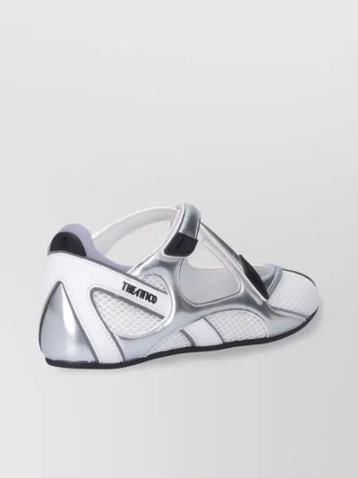 Attico Mesh Panel Metallic Round Toe Ballerina Shoes In Silver