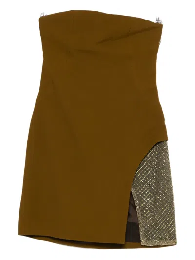 Attico Mesh-panelled Minidress In Brown