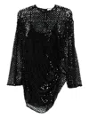 Attico Black Sequin Net Knit Mini Dress In Black