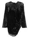 Attico Black Sequin Net Knit Mini Dress In Black