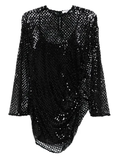 ATTICO MESH RUSHED MINI DRESS - WOMEN'S - POLYESTER/POLYAMIDE