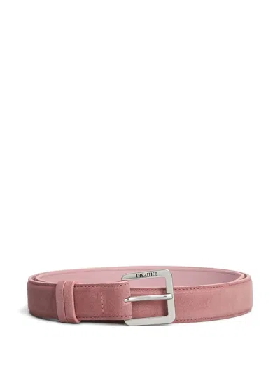 Attico Metal Buckle Suede Belt In Pink