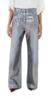 Attico Crackle Treated Cutout Wide Jeans In Gray