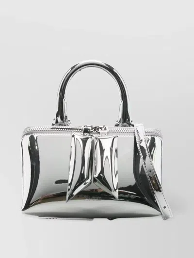 Attico Metallic Finish Shoulder Bag With Adjustable Strap In Silver