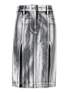 Attico Metallic Midi Skirt With Two Front Splits And Logo Detail On The Button In Metallic