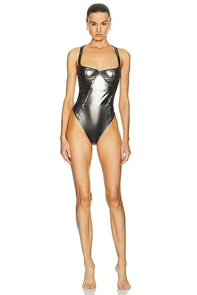 Attico Metallic One Piece Swimsuit In 银色,黑色