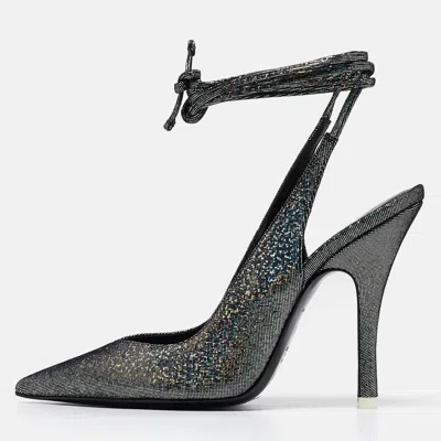 Pre-owned Attico Metallic Textured Suede Venus Ankle Tie Pumps Size 36