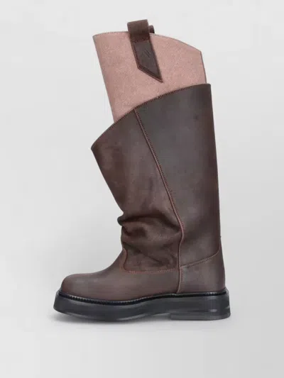 Attico Mid Calf Boots Flat Sole Pull Tab In Brown