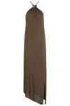 Attico Halter-neck Asymmetrical Midi Dress In Brown