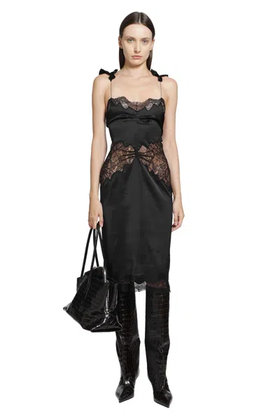 Attico Lace Sweetheart Neck Ruffled Midi Dress In Black