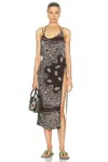 Attico Bandana Printed Muslin Midi Dress In Brown  Beige  & White