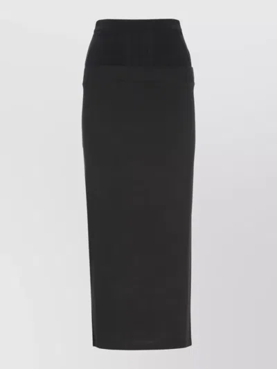 Attico Midi Skirt High Waist Ribbed Knit In Black