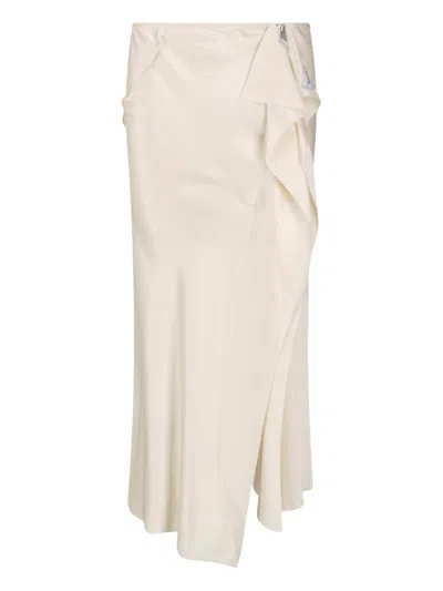 Attico Cream Drape-detail Zip-side Viscose Midi Skirt In Neutral
