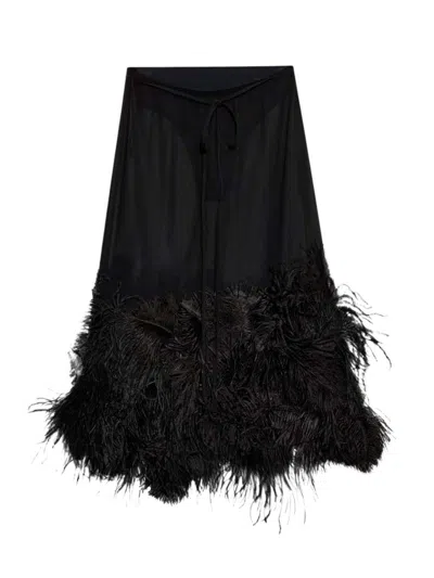Attico Georgette Skirt With Feathers In Black