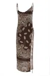 Attico Bandana Printed Muslin Midi Dress In Brown