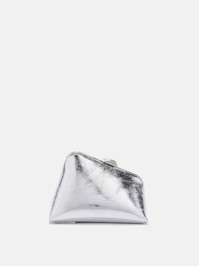 Attico Mini Leather Asymmetric Shoulder Handbag In Silver