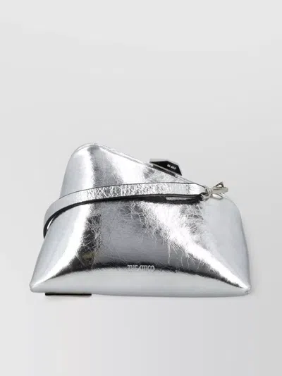 Attico Midnight Structured Metallic Clutch Detachable Strap In Silver