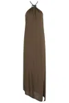 Attico Womens Military Green Halterneck Regular-fit Woven Midi Dress In Brown