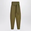 Attico Wool Gabardine Trousers High Waist Tie Wide Leg In Green
