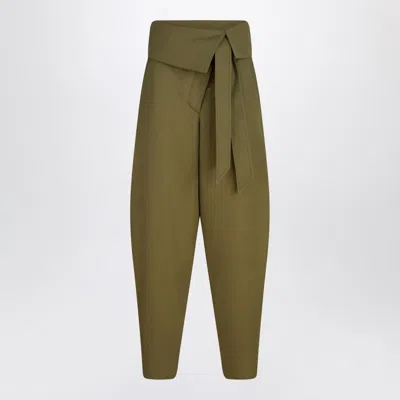 ATTICO MILITARY GREEN WOOL GABARDINE TROUSERS