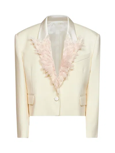Attico Milk Stretch Virgin Wool "super10" Cropped Blazer In Neutral